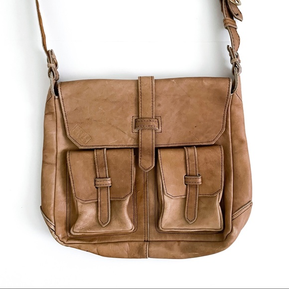 Frye Campus Vintage Black Label Tan Leather Messenger Shoulder Bag - Picture 2 of 8